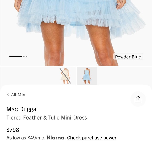 NWT Mac Duggal Light Blue Tulle Strapless Mini Dress Feather Accents ($798) - Picture 5 of 5